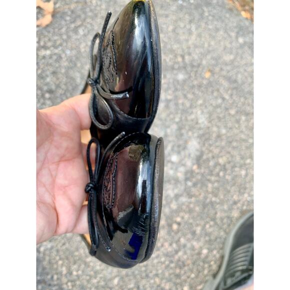 Authentic Chanel Lambskin Leather Ballet Flats 36.5 Black CC Bow Patent Cap Toe - Picture 12 of 16